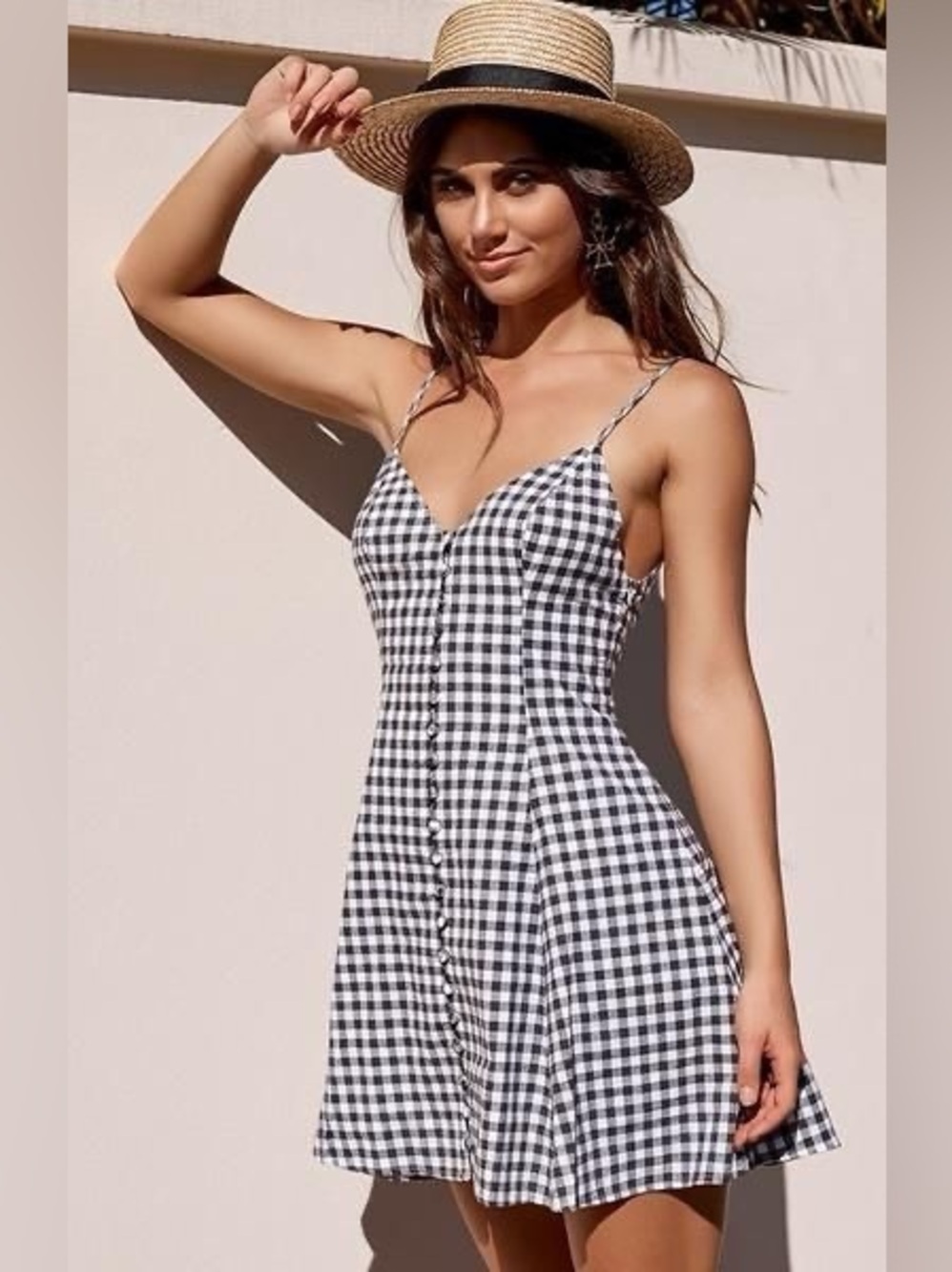Harper and Me Gingham SpaghettiβStrap Mini Dress - Black & White